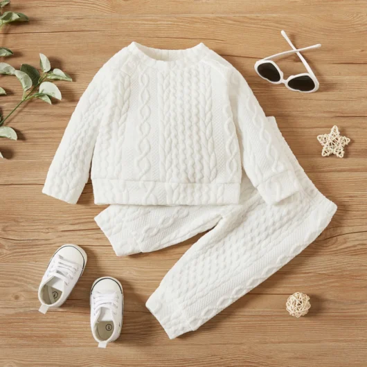 Baby Boy/Girl Clothes 2pcs Solid Knitted Sweatshirt and Pants Set