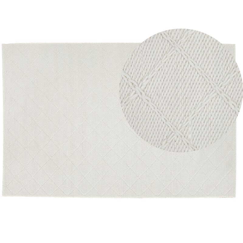 Beliani - Handmade Wool Blend Rug Knitted Living Room Decor 140x200 cm Off-White Ellek