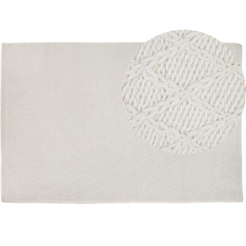 Beliani - Handmade Wool Blend Rug Knitted Living Room Decor 160 x 230 cm Off-White Erzin
