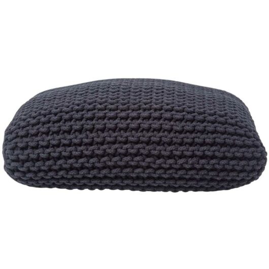 Black Square Cotton Knitted Pouffe Floor Cushion - Homescapes