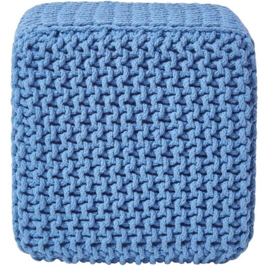 Blue Cube Cotton Knitted Pouffe Footstool - Homescapes