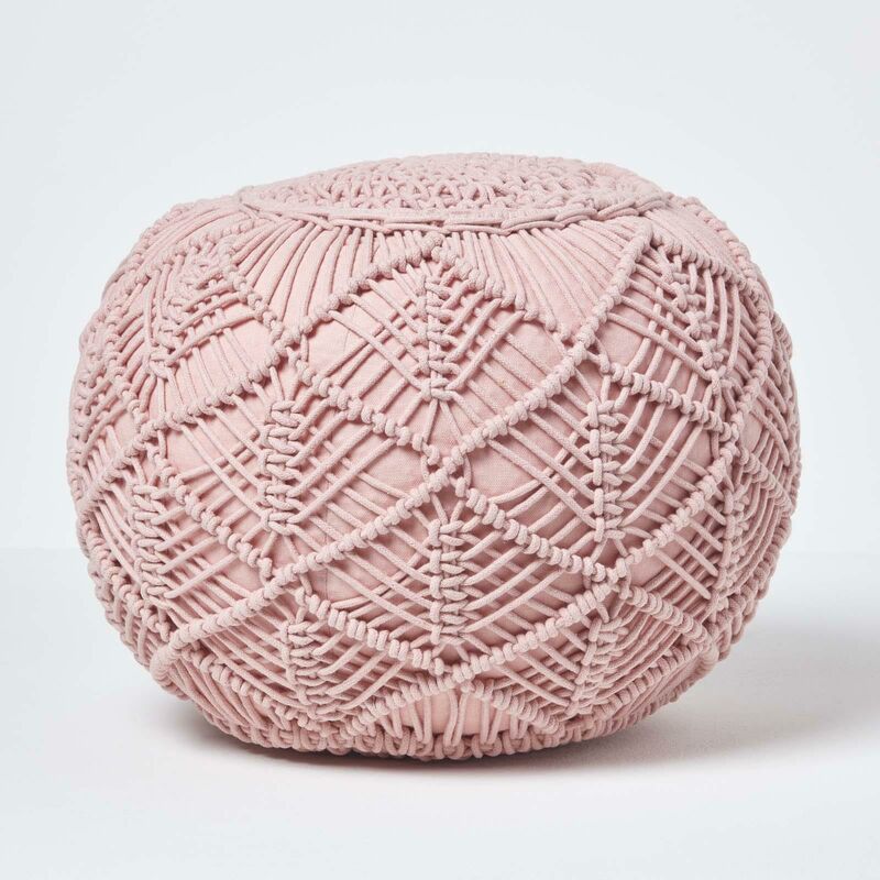Blush Pink Crochet Knitted Pouffe 40 x 50 cm - Homescapes