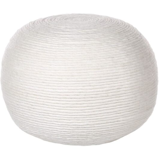 Boho Hand Knitted Round Pouffe Ottoman Wool 50 x 50 cm White Takhabi