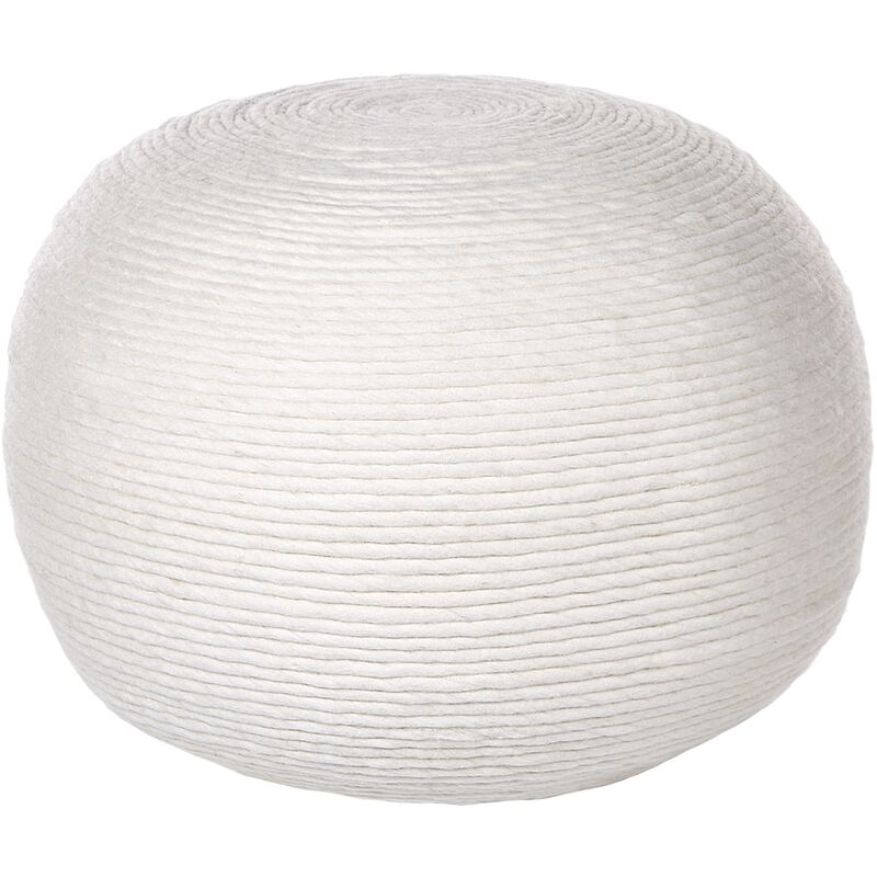 Boho Hand Knitted Round Pouffe Ottoman Wool 50 x 50 cm White Takhabi