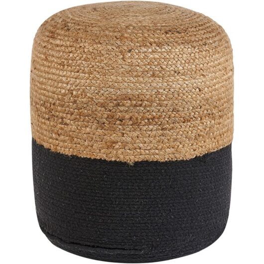 Boho Knitted Round Pouffe Ottoman Jute Cotton 46 x 48 cm Black Dalama