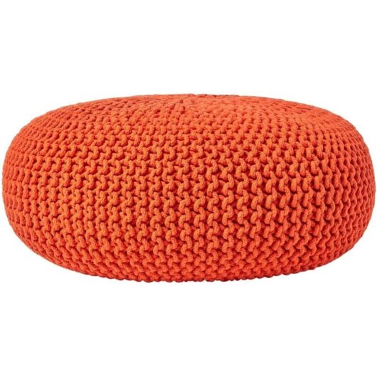 Burnt Orange Large Round Cotton Knitted Pouffe Footstool - Homescapes