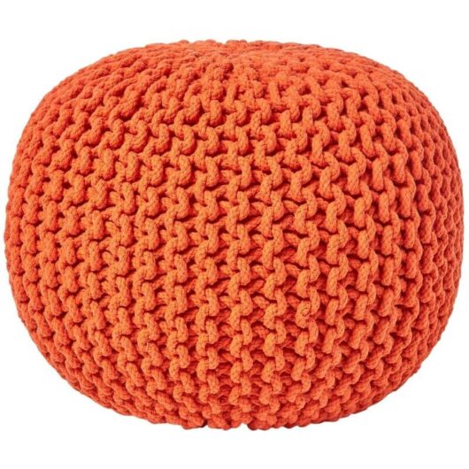 Burnt Orange Round Cotton Knitted Pouffe Footstool - Homescapes