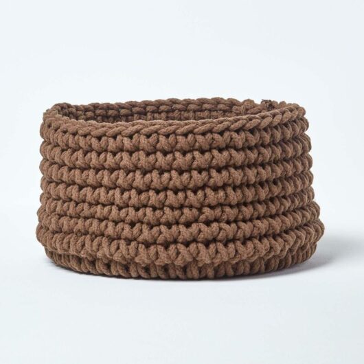 Chocolate Cotton Knitted Round Storage Basket, 37 x 21cm - Chocolate - Homescapes