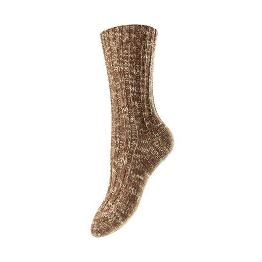 Chunky Knit Rib Brown Marl 4-7 Socks