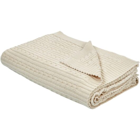 Cotton Blanket Cable Knit Pattern Chair Sofa Throw 110x180cm Beige Anamur