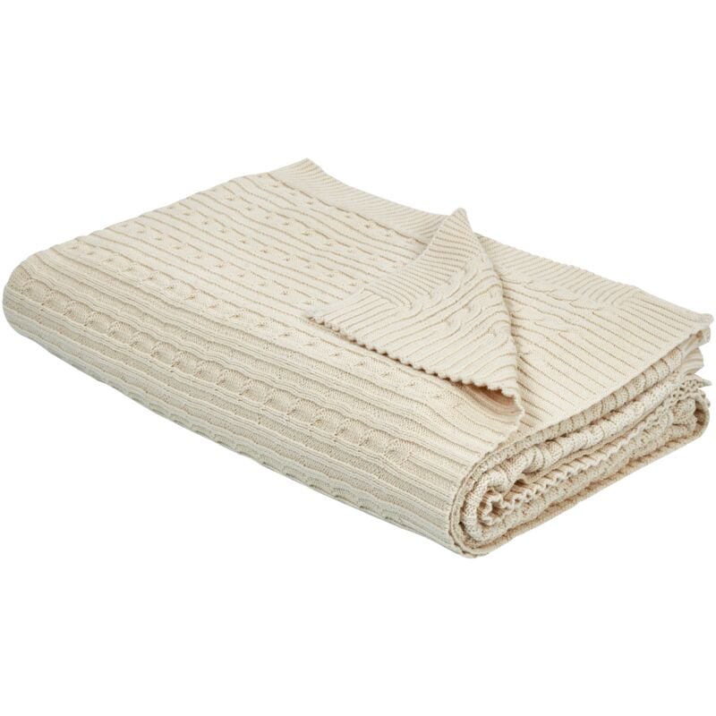 Cotton Blanket Cable Knit Pattern Chair Sofa Throw 110x180cm Beige Anamur
