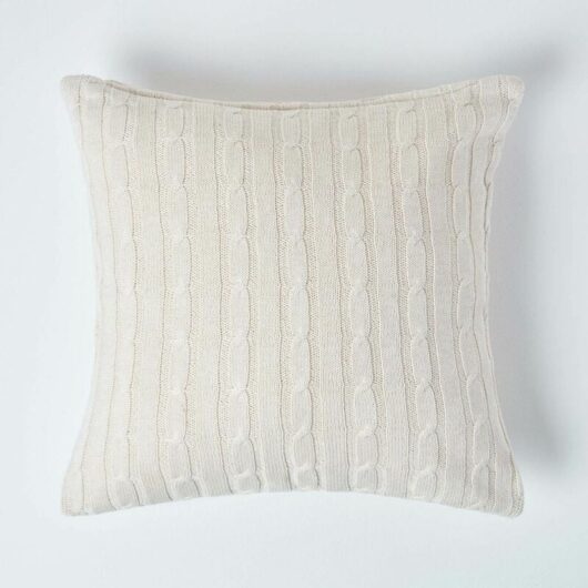 Cotton Cable Knit Natural Cushion Cover, 45 x 45 cm - Natural - Homescapes