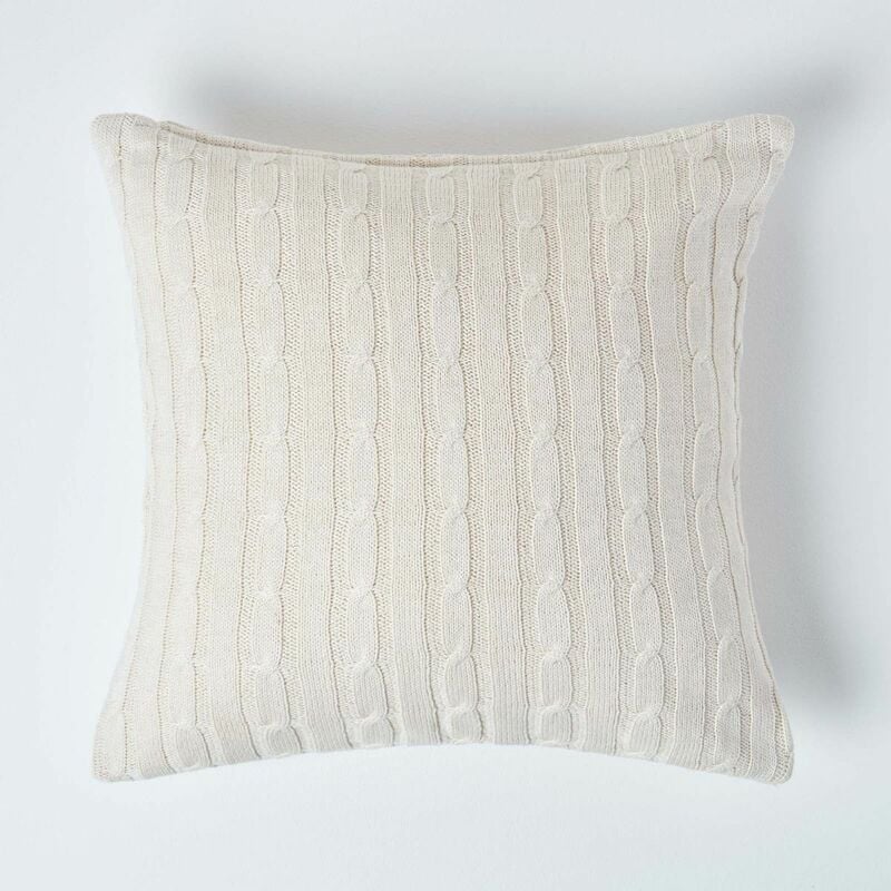 Cotton Cable Knit Natural Cushion Cover, 45 x 45 cm - Natural - Homescapes