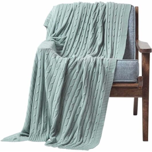 Cotton Cable Knit Throw Duck Egg Blue, 130 x 170 cm - Blue - Homescapes