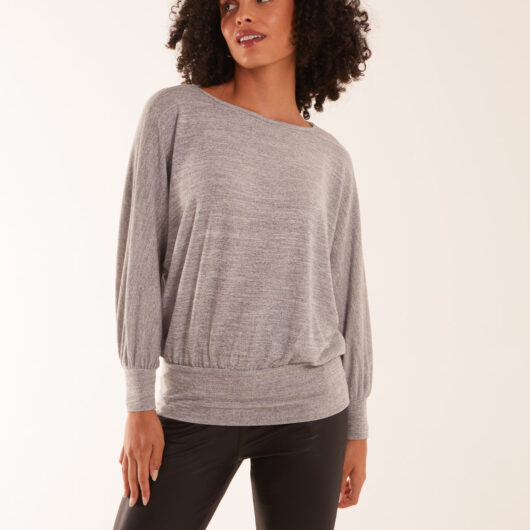 Cut And Sew Batwing Top - S/M / GREY