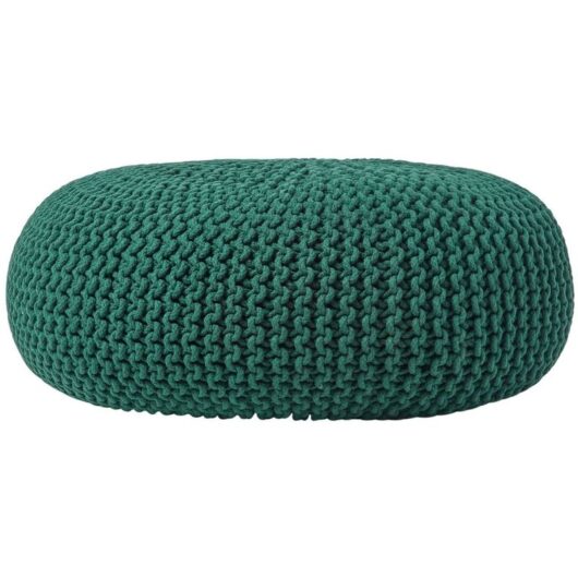 Forest Green Large Round Cotton Knitted Pouffe Footstool - Homescapes