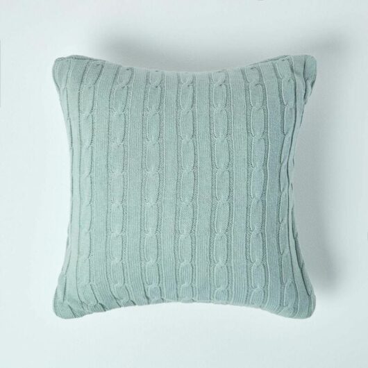 HOMESCAPES Cotton Cable Knit Duck Egg Blue Cushion Cover, 45 x 45 cm