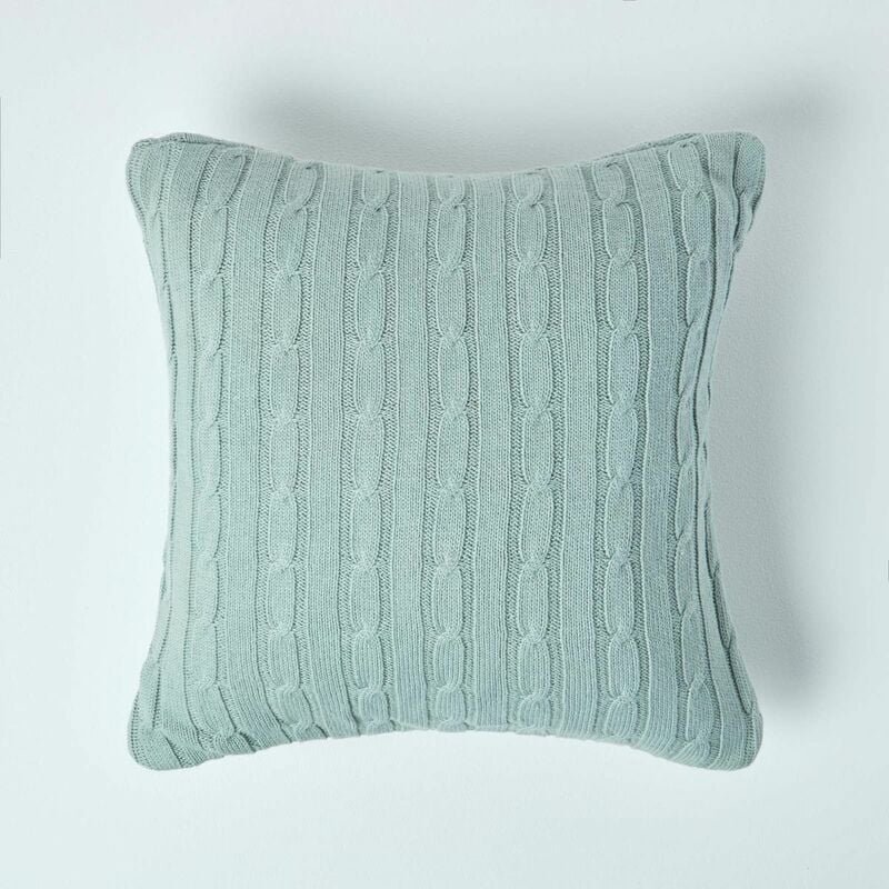 HOMESCAPES Cotton Cable Knit Duck Egg Blue Cushion Cover, 45 x 45 cm