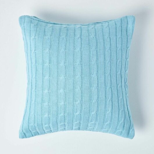 HOMESCAPES Cotton Cable Knit Pastel Blue Cushion Cover, 45 x 45 cm