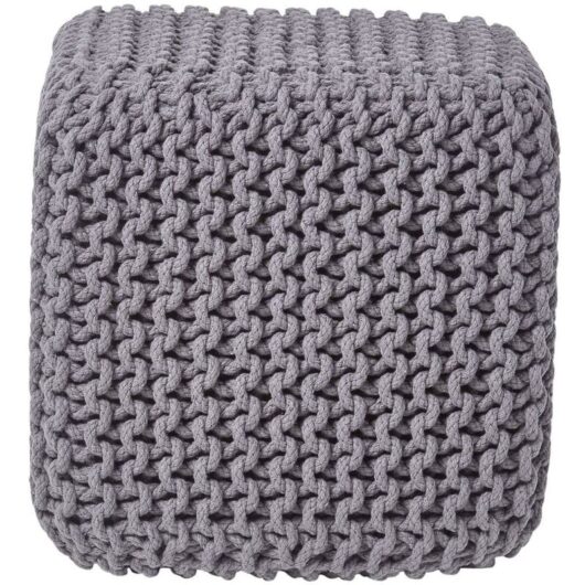HOMESCAPES Dark Grey Cube Cotton Knitted Pouffe Footstool