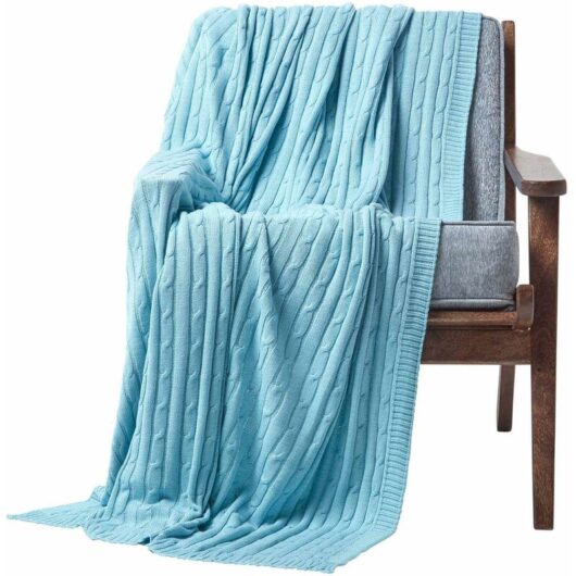 Homescapes - Cotton Cable Knit Pastel Blue Throw, 130 x 170 cm - Blue