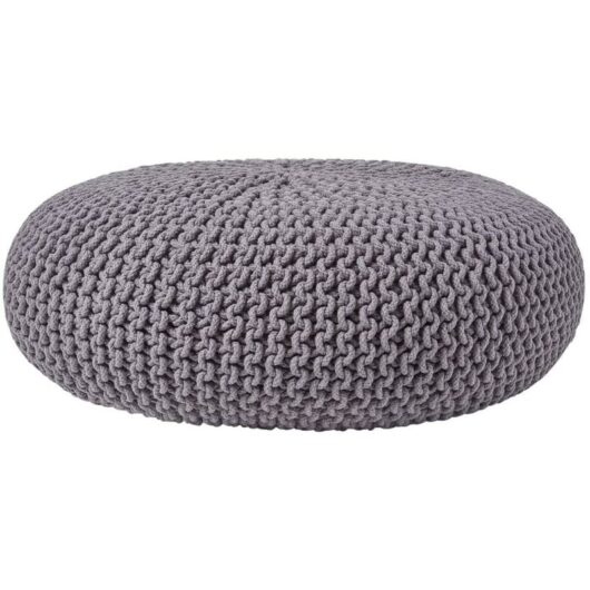 Homescapes - Dark Grey Large Round Cotton Knitted Pouffe Footstool