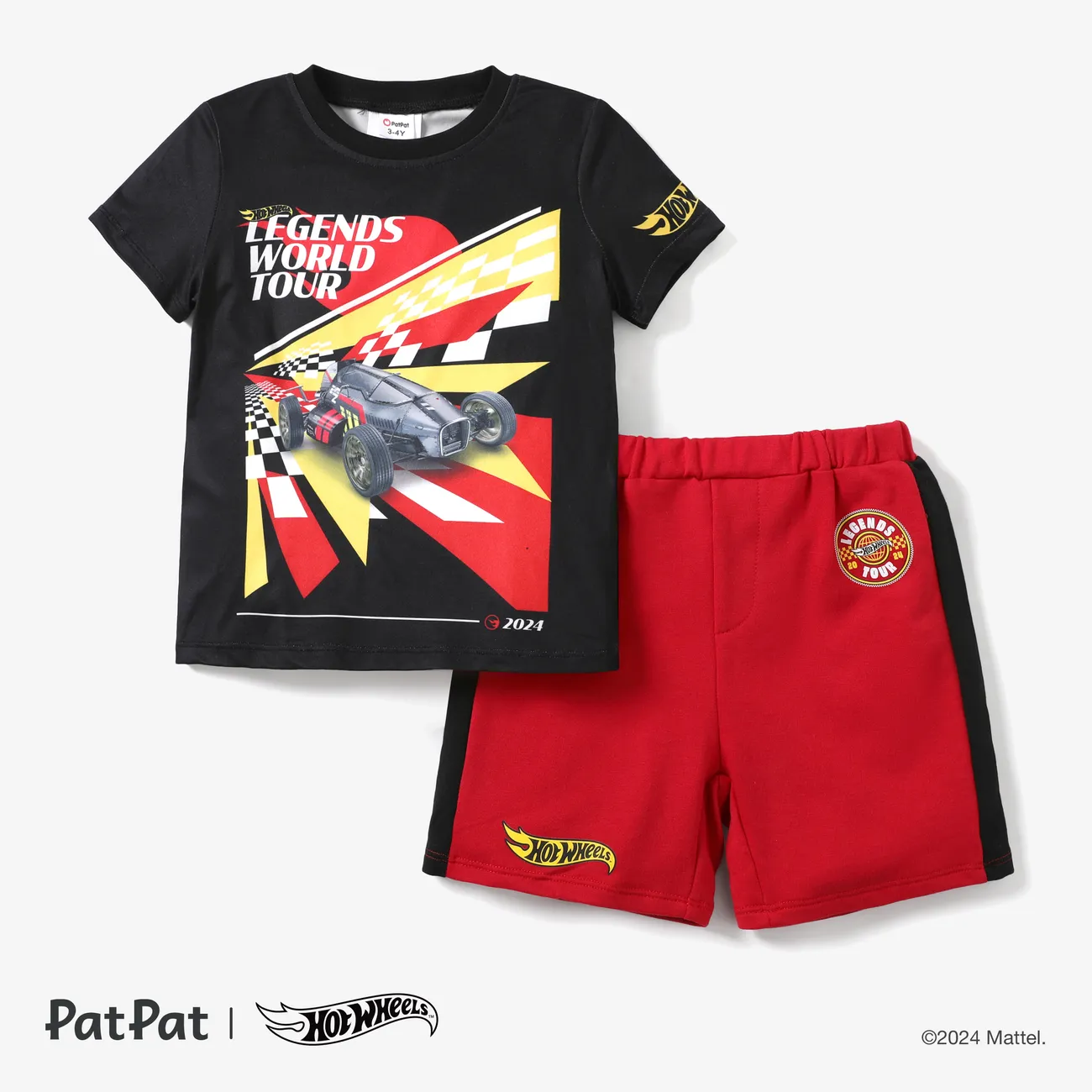 Hot Wheels 2pcs Toddler Boys Racecar Color Block Print T-shirt with Knit Shorts Sporty Set