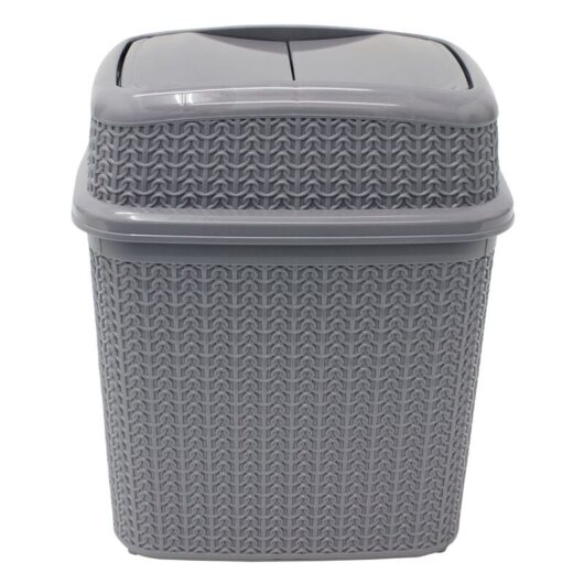JVL - Knit Design Loop Plastic Push Top Bin, Grey