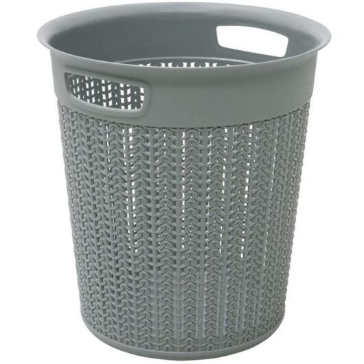 JVL - Knit Design Loop Plastic Round Bin, Grey