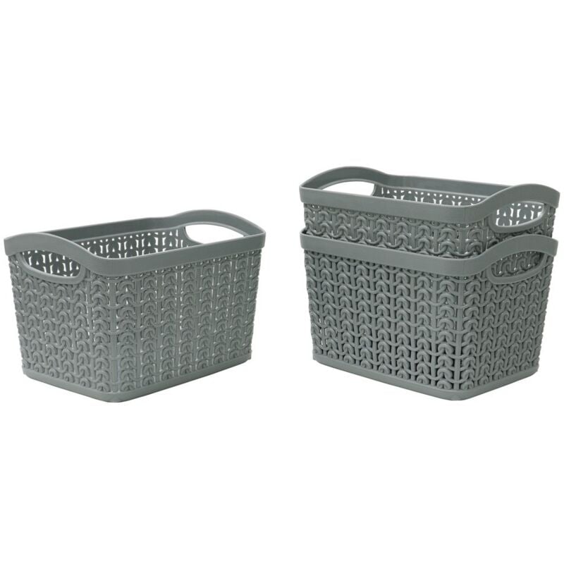 JVL - Knit Design Loop Plastic Set of 3 Storage Boxes, Grey