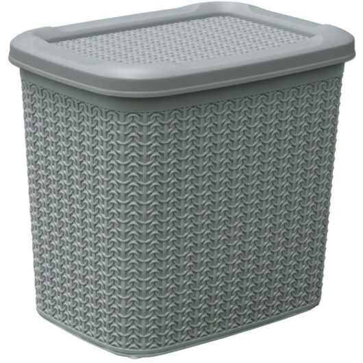 Knit Design Loop Plastic Lidded Storage Box, Grey