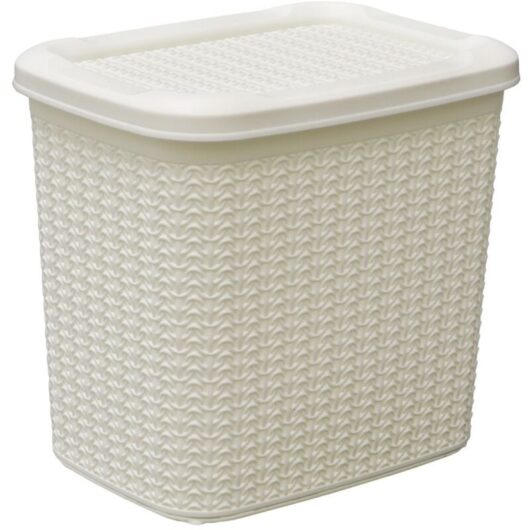 Knit Design Loop Plastic Lidded Storage Box, Ivory