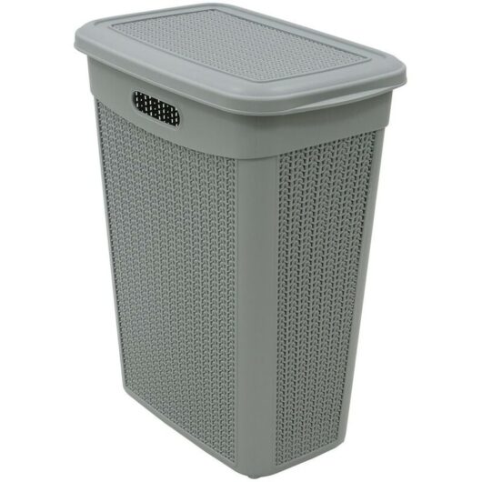 Knit Design Slim Lidded Laundry Basket, Grey