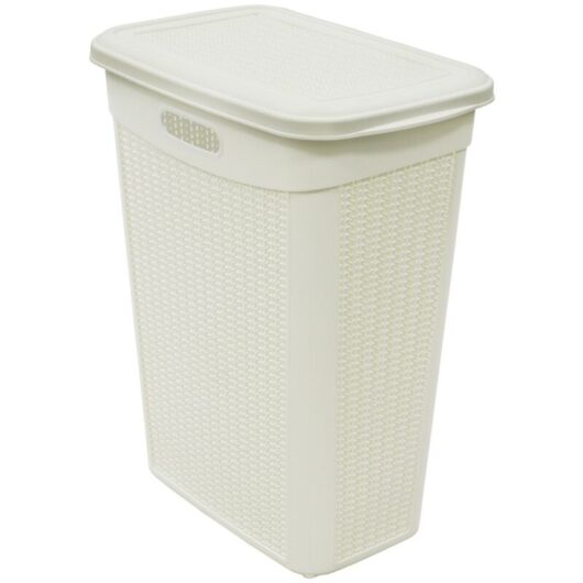 Knit Design Slim Lidded Laundry Basket, White