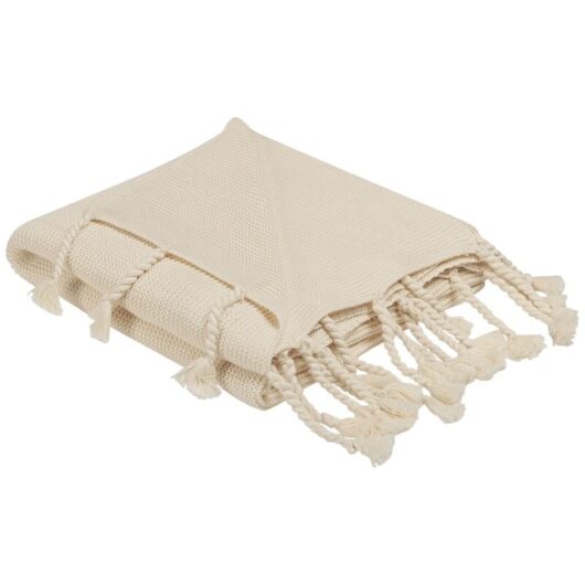 Knitted Diagonal Stitch Cotton Oversized Throw Blanket Beige Nazilli
