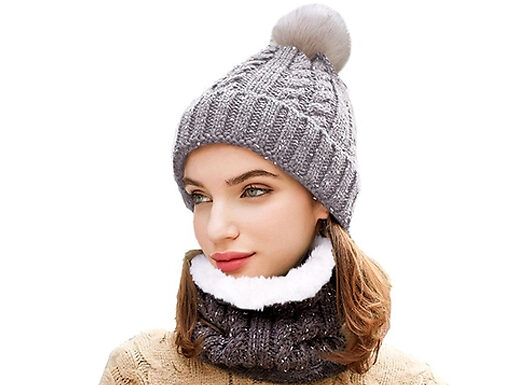 Knitted Pom Pom Beanie & Neck Warmer - 3 Colours