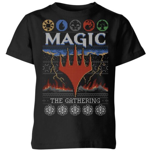 Magic The Gathering Colours Of Magic Knit Kids' Christmas T-Shirt - Black - 3-4 Years