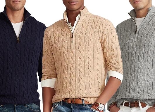 Men's 1/4 Zip Cable Knit Sweater - 5 Colours