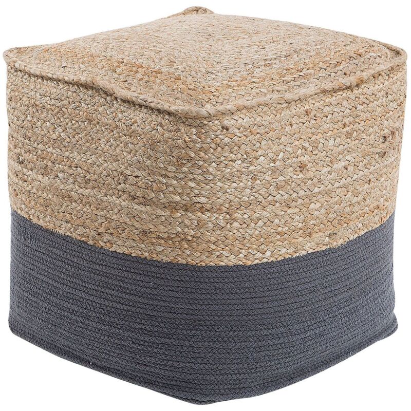 Modern Boho Knitted Square Pouf Ottoman Cotton Jute 44 x 44 cm Dark Grey Kirama