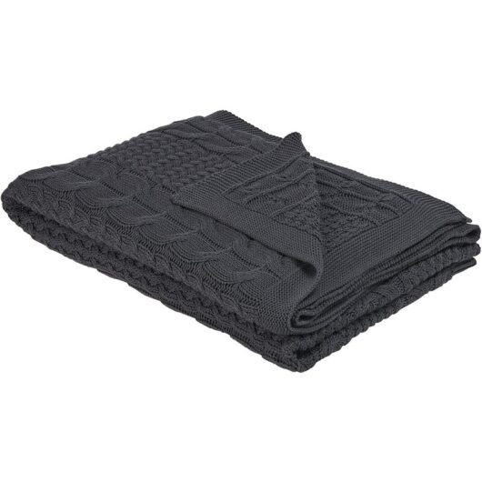 Modern Knitted Cotton Cosy Oversized Throw Blanket Dark Grey Fethiye