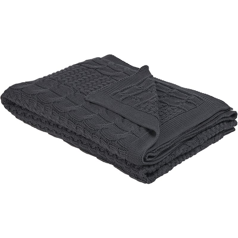 Modern Knitted Cotton Cosy Oversized Throw Blanket Dark Grey Fethiye