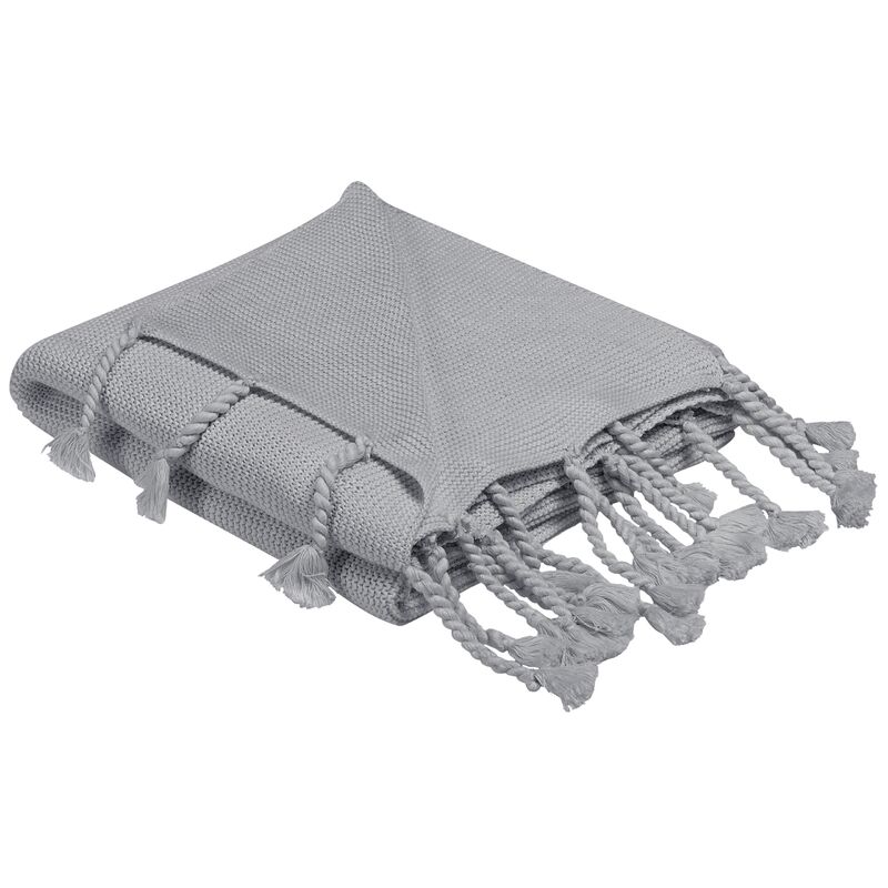 Modern Knitted Diagonal Stitch Cotton Oversized Throw Blanket Light Grey Nazilli