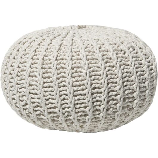Modern Knitted Round Pouffe Ottoman Cotton Beige 50 x 35 cm Conrad ii