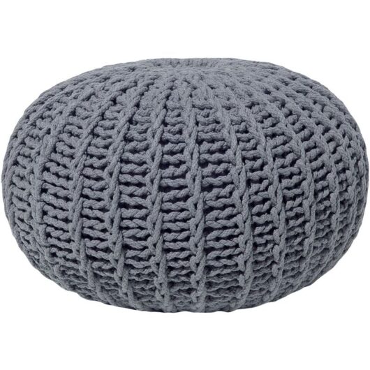 Modern Knitted Round Pouffe Ottoman Cotton Grey 50 x 35 cm Conrad ii