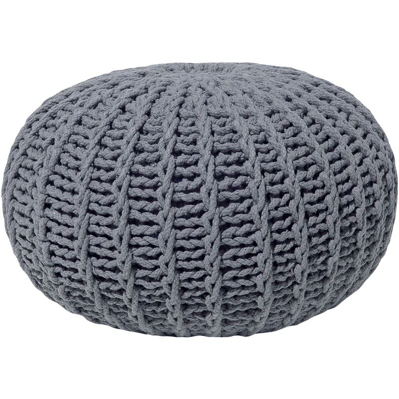 Modern Knitted Round Pouffe Ottoman Cotton Grey 50 x 35 cm Conrad ii