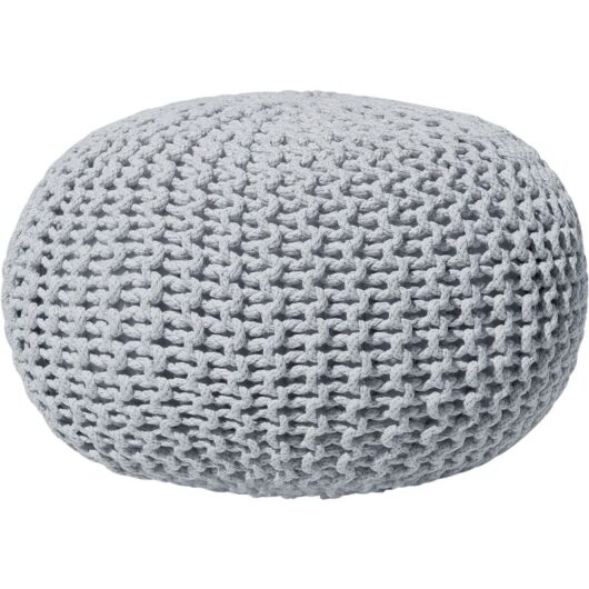 Modern Knitted Round Pouffe Ottoman Cotton Light Grey 40 x 25 cm Conrad