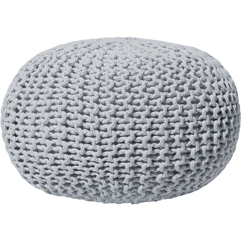 Modern Knitted Round Pouffe Ottoman Cotton Light Grey 40 x 25 cm Conrad