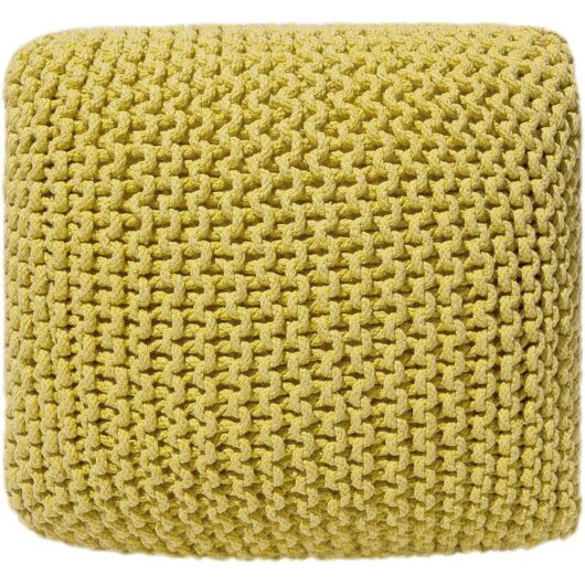 Modern Knitted Square Pouffe Ottoman Cotton Yellow 50 x 50 cm Conrad