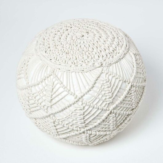 Natural Crochet Knitted Pouffe 35 x 40 cm - Homescapes