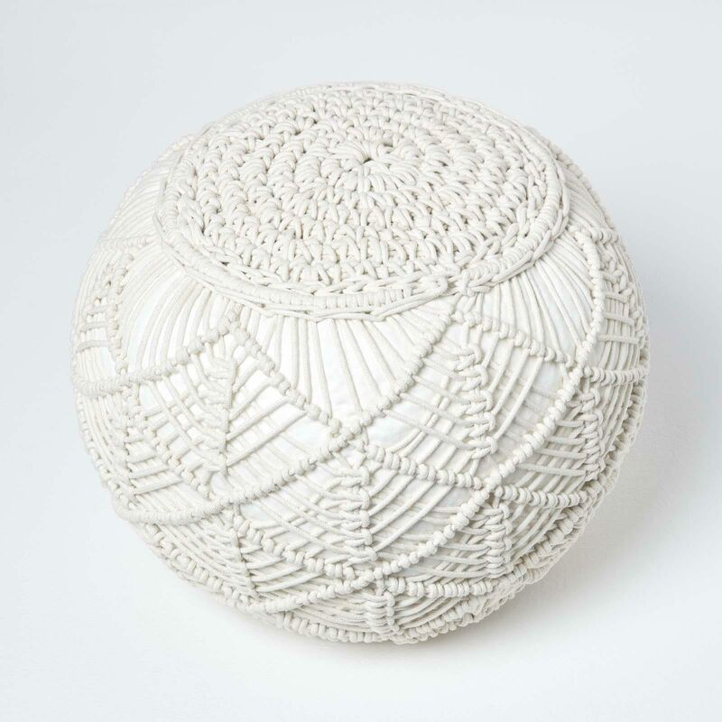 Natural Crochet Knitted Pouffe 35 x 40 cm - Homescapes